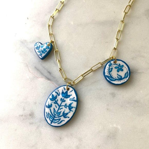 Handmade hand painted polymer clay charm necklace - Picture 2 of 4